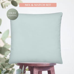 Light Airy Blue Solid Pillow or Cover Only – Muted Blue-Green, Cottagecore Coastal Decor, Botanical Throw Pillow Designs 18' or 22" (SAB12)