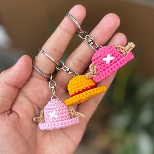 Crochet Luffy & Chopper Hat Keychain: Handmade One Piece Anime Charm