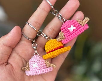 Crochet Luffy & Chopper Hat Keychain: Handmade One Piece Anime Charm