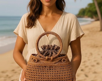 Handwoven Ata Rattan Tote Bag – Batik Lined Balinese Purse