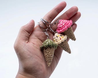 Crochet Ice Cream Keychain: Handmade Cotton Amigurumi Bag Charm