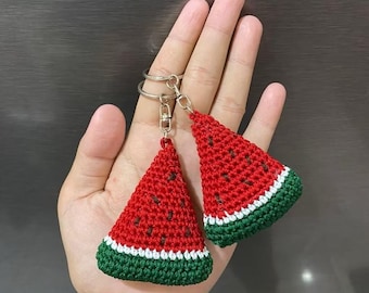 Crochet Watermelon Keychain: Handmade Cotton Amigurumi Bag Charm
