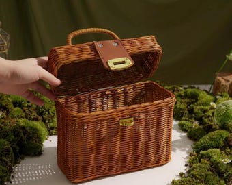 Handgewebte Rattan Picknicktasche | Boho Korbgeflecht Geldbörse