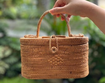 Handwoven Rattan Basket Bag • Ata Grass, Batik Lining