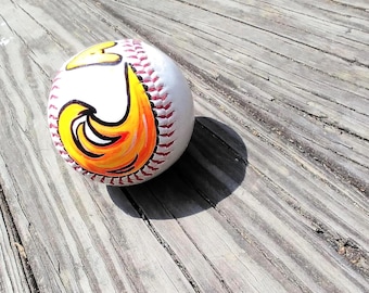 Gepersonaliseerde vuurhonkbal, op maat geschilderde vlammen, cadeau voor honkbalfan