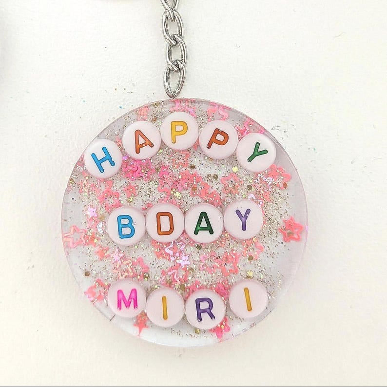 Personalized Resin Keychain: Floating Bead Name Charm - Etsy