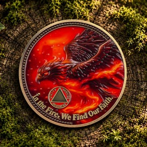 Custom 1-65 Year AA Sobriety Coin, Phoenix Fire Addiction Recovery Gift