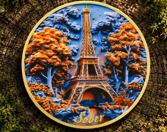 Eiffel Tower Sobriety Milestone Coin, NA AA Recovery Addiction Gift