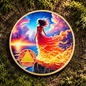 AA-munt voor 1-65 jaar nuchterheid, Flame Reborn Girl Alcoholics Anonymous-cadeaus
