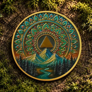 Individuell gestaltete AA-Nüchternheitsmünze (1-65 Jahre), Mandala-Berg, Gelassenheitsgebet, Geschenk für Nüchterne