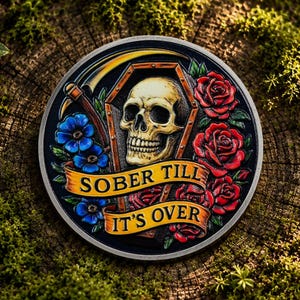 Individuell gestaltete Münze für 1-65 Jahre Abstinenz, Totenkopf-Medaille mit dem Motiv des Sensenmanns, Geschenk zum Thema Gelassenheitsgebet für die Genesung