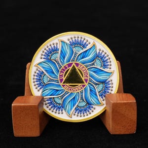 Lotus Mandala AA Sobriety Coin: 1-65 Years Gold Plated Alcoholics Anonymous Medallion