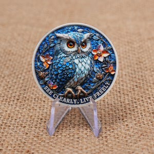 Personalized 1-65 Year Sobriety Coin, Rhinestone Owl AA Chip, Sober Recovery Gift