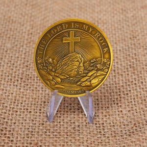 Religious Challenge Coin: Granite Cross, Antique Gold Plated Zinc Alloy