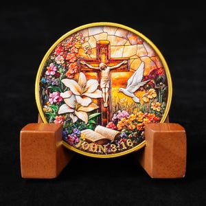 Christian Challenge Coin Faith Coin, Lily and Jesus Mary Coin John 3 16 Pocket Bible Pocket Chip Encouragement Christian Gift for Men Women