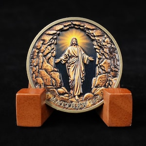 Tiny Jesus Christian Tokens Matthew 28 6, The Resurrected Jesus Bible Verse Challenge Coin Motivation Catholic Gifts for Men Women