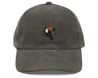 Tropical Toucan Embroidered Corduroy Cap, Retro Bird Lover Hat, Nature-Inspired Headwear, Unique Gift, Casual Outdoor Style