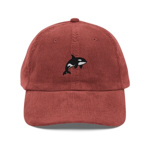 Rustic Orca Whale Embroidered Corduroy Cap, Vintage Unisex Hat for Animal Lovers & Beach Days
