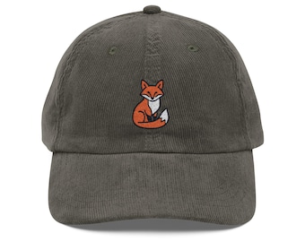 Vintage Fox Embroidered Corduroy Cap, Casual Nature-Inspired Hat, Gift for Animal Lovers, Outdoor Style, Woodland Wildlife Headwear