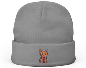 Yorkshire terrier Embroidered Knit Beanie, Cute Dog Winter Hat, Cozy Gift for Pet Lovers, Unisex Cold Weather Accessory, Dog Owner Beanie