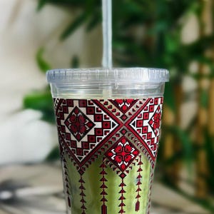 Palestine Tatreez Clear Cup, Cute Coffee Cup, Kuffiyeh Design