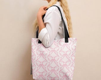 Pink Bow Tote Bag, Women’s Bag, Cute Tote Bag For Her, Cute Bag, Pink Women’s Bag