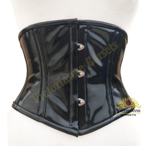 WET LOOK Corset en PVC noir - Corset gothique brillant sous la poitrine - Baleines en acier épais - Baskets à laçage serré - Corset tendance punk fétiche