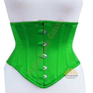 Steampunk Green Satin Corset - Heavy Duty Steel Boned Waist Trainer Hourglass - Gothic Underbust Corset - Victorian Style Lace-Up Corset