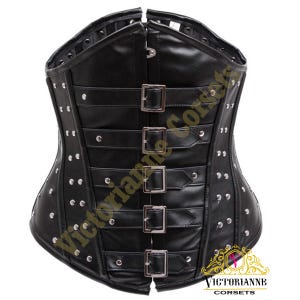 Punk Underbust Real Leather Corset - Steel Boned - Buckle Zipper Front - Alternative Fashion Club wear - Gothic Leather Corset Lace-Up Back