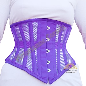 Purple Mesh Underbust Corset - Women&#39;s Gothic Steel Boned Waist Trainer - Hourglass Figure Mesh Corset - Plus Size Purple Cotton Corset