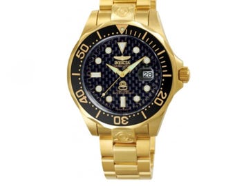 Invicta Grand Diver Automatic Black Carbon Fiber Dial Gold Tone Steel Watch 10642