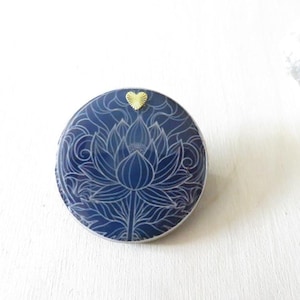 Lotus flower brooch, round brooch, wooden brooch, resin brooch, blue brooch, gift for women