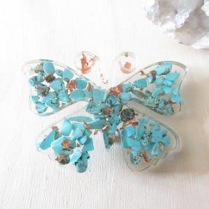 Butterfly brooch, Turquoise natural stone brooch, blue colored brooch, handmade brooch in resin and natural stones