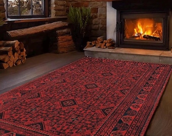 Vintage antique afghan design traditional and rustic rugs, hand-woven look, easy to wash carpet, home gift large rugs runner rugs