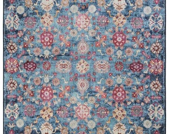 Boho Floral Rug: Vintage Turkish Design, Easy Wash