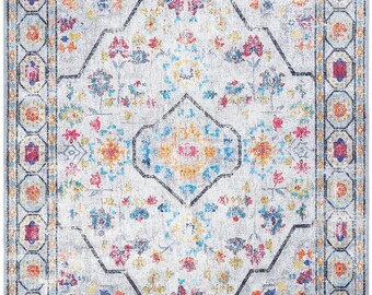 Traditional antique color Turkish design vintage and rustic rug, hand-woven look, easy to wash carpet, home gift big rugs