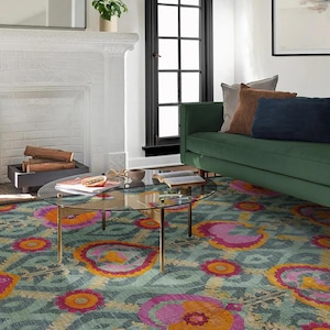 Boho design colorful Türkish rug - vintage design ottoman rug - traditional motif rug - victorian rug washable rug - bohemian and unique rug