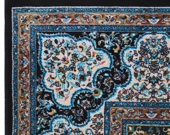 Luxury Blue & Black Medallion Area Rug – Elegant Salon Carpet for Refined Interiors