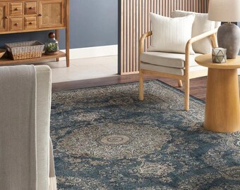 Antrachite ottoman Distressed Rug: Vintage Turkish Design Antique Look carpet, Easy Wash Living Room Kilim Rug