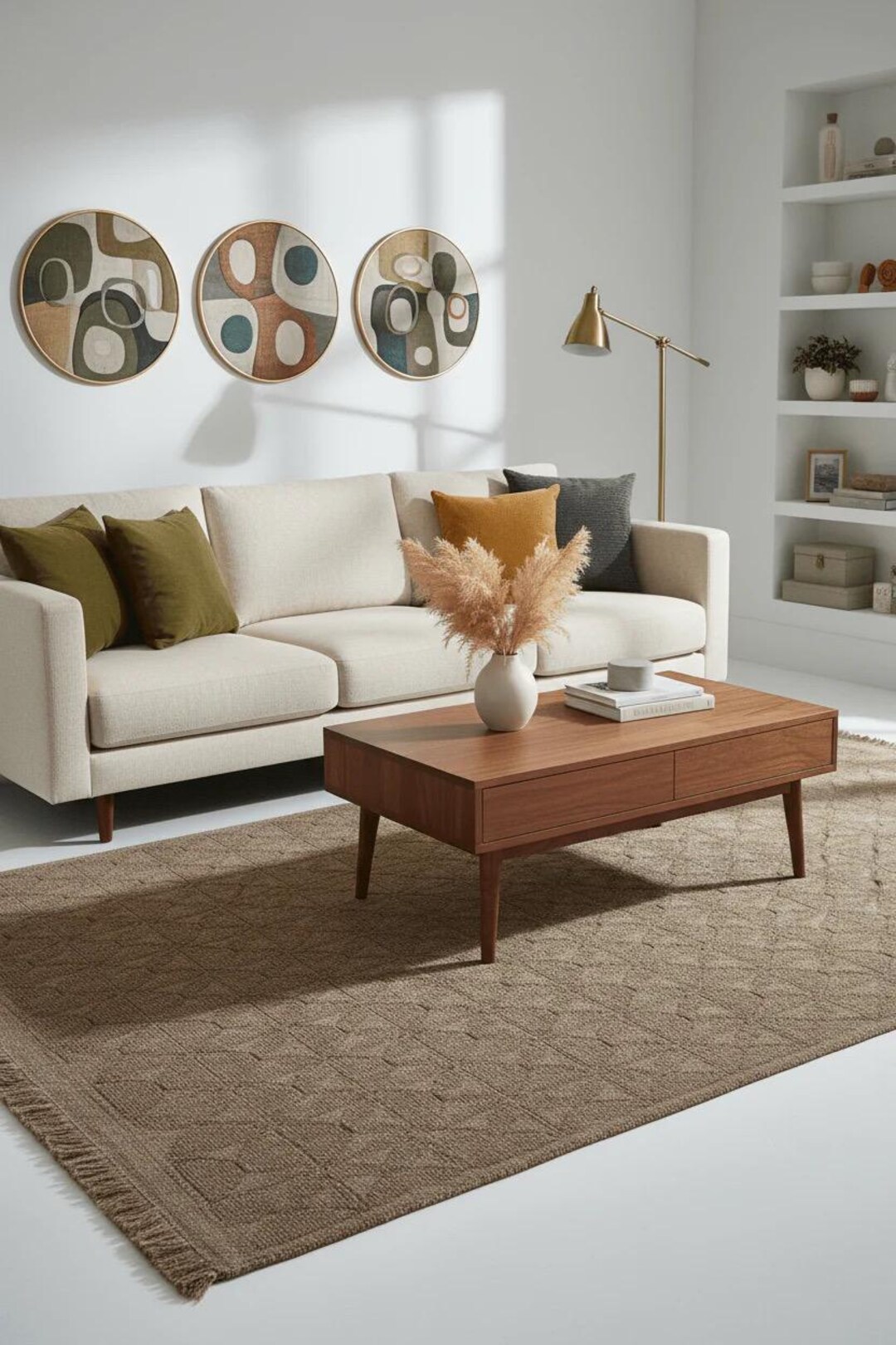 Brown Patterned Fringed Rug – Modern Rustic Living Room Carpet - Etsy