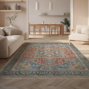 Retro and colorful Turkish rugs - boho rug anatolian motiff rug - washable vintage carpet - ottoman design rugs - boho home decor kilim