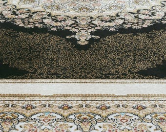 Luxury Brown & Gold Medallion Area Rug – Elegant Salon Carpet for Refined Interiors