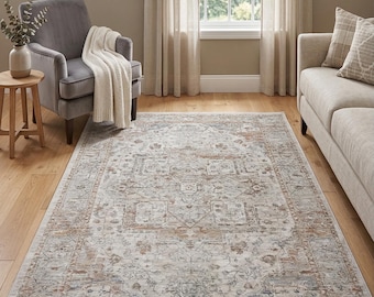 Antique Look Turkish Teppich, Washable Non-Slip Distressed Area For Living Room large Kilim