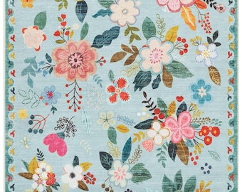 Retro Daisy Area Rug, Groovy Flower Power, 70s Nursery Decor, Machine Washable Non-Slip Teppich