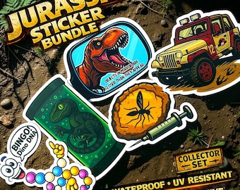 Paquete de pegatinas de Jurassic Park, calcomanías para autos, paquete de dinosaurios, ADN de dinosaurio, Jeep, Raptor, Fósil de ámbar, pegatinas de vinilo impermeables para laptop y botella de agua