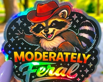 Pegatina holográfica de mapache salvaje, regalo divertido para adultos