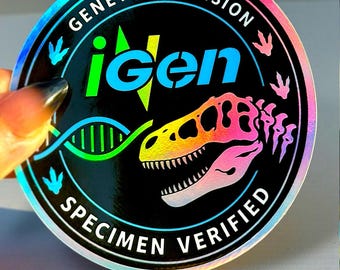 Pegatina de Jurassic Park, InGen, pegatina de dinosaurio, calcomanía de la División de Genética Jurásica, insignia de dinosaurio holográfica, vinilo para portátil, botella de agua