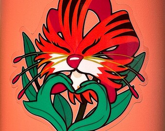 Alice in Wonderland Tiger Lily Sticker, Tiger Lily Cat Sticker, Wonderland Flower Sticker, Alice Inspired Vinyl Decal