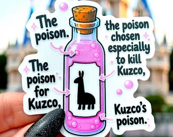 Pegatina de veneno de Kuzco, pegatina de extracto de llama, poción de llama, calcomanía de extracto de llama, vinilo de Emperor's New Groove, transparente e impermeable