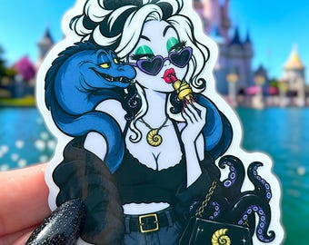 Adesivo Ursula Strega del Mare, Adesivo in vinile divertente dell'era dei cattivi, Adesivo influencer, Regalo sirena gotica, Decalcomania La Sirenetta